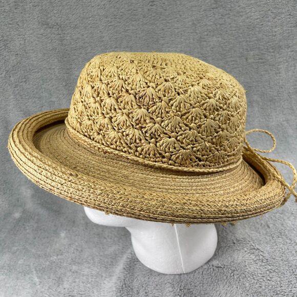 Callanan Handmade Hat Womens OS Raffia Natural Fiber Crochet Rolled Brim Panama main image 5